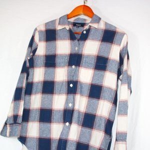 MADEWELL Men's Brushed Flannel Easy Shirt Redish/Navy/Cream Tartan Plaid Sz XS